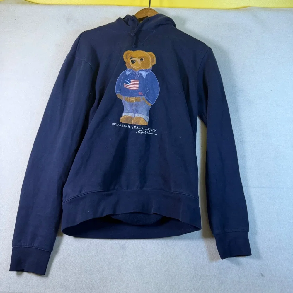 Polo Ralph Lauren Mens Polo Bear American Flag Hoodie Navy Blue Small 7089